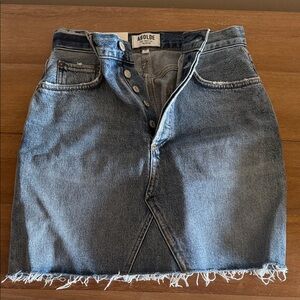 Agolde Blue Denim Skirt with Frayed Hem